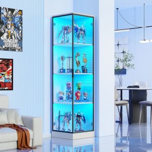 BROTTAR Armoire Vitrine d&rsquo;Angle avec LED et Capteur de Mouvement Meuble d&rsquo;Angle avec Portes pour Salon Chambre Bureau Blanc