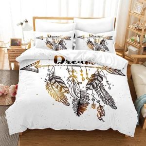 Microfibre Parure De Lit Doux Confortable 200x200 Cm Draps De Lit Attrape Reve Plume Housse De Couette 2 Taies doreiller 65x65cm