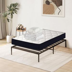 Ensemble Matelas et Sommier et Couette et Oreiller - Matelas 90x190x16 - Cadre de lit 90x190 - Couette 140x200 - Oreiller 60x60