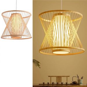Lampe Suspendue en Osier Hinata &ndash; Style Oriental Fait &agrave; la Main avec Double Couvercle Floron et C&acirc;ble Blanc E27