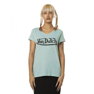 Vondutch T-shirt Femme Coton T-shirt Femme Slub Régular Col V Manches courtes - Turquoise taille XS (Pièce)