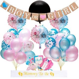 Gender Reveal Party Decoration Baby Shower Boy or Girl Bannière Ballon Révélation Genre Confettis Bleu et Rose Photo Booth