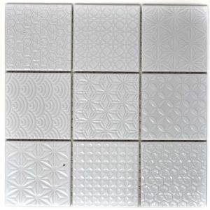 Mosaïque rétro vintage mur céramique blanc structure carreau salle de bain carrelage mural - MOS22B-0104
