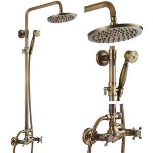 Rétro Colonne de Douche de salle de bain Antique Douche Système Ensemble Mitigeur Pommeau de Douche à Effet de Pluie