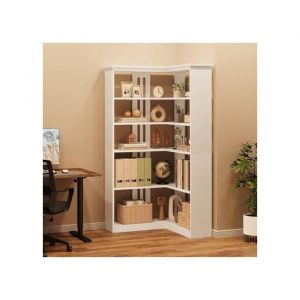 Biblioth&egrave;que &Eacute;tag&egrave;re dangle en forme de L Colonne avec 5 Casiers Ouverts Meuble de Rangement Multifonctionnel 185cm Blanc