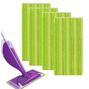 4 Remplacement Lingettes Reutilisable pour Swiffer WetJet Spray Balais Lavables en Microfibre pour le Nettoyage des Sols(Vert)