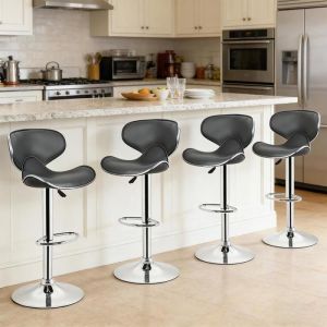 MIPAN. Lot de 4 Tabouret de Bar Papillon Moderne - Chaise de Bar de Cuisine -Hauteur r&eacute;glable 85 -105 cm + Pivotant &agrave; 360 &deg;- Gris