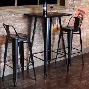Table de bar haute Mange-Debout Industrielle - Noir - 60x60x110cm - Pieds en métal - Pour Cuisine Bar
