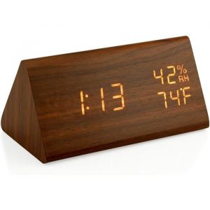Horloge digitale en bois avec fonction réveil température et humidité lumineux réglable design écologique