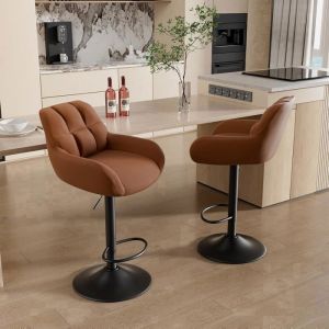 Lot de 2 Tabouret de Bar Chaise Bar avec Dossier et accoudoir Tabouret Ergonomique avec Repose-Pieds Tabouret RembourréMarron