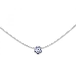 Collier Argent 925 Zirconium Fleur 7 mm Cordon Nylon Transparent - Femme