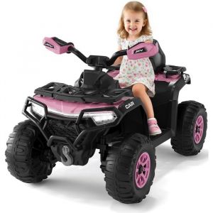 Quad &Eacute;lectrique Enfant 12V Voiture 4 Roues Tout-Terrain avec 2 Moteurs T&eacute;l&eacute;commande  Bluetooth USB D&egrave;s 3 Ans Rose