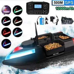 Bateau Amorceur T&eacute;l&eacute;command&eacute; de P&ecirc;che avec GPS Bateau dapp&acirc;t Intelligent &Eacute;tanche 500m Charge de 15 Kg Croisi&egrave;re a Vitesse Fixe