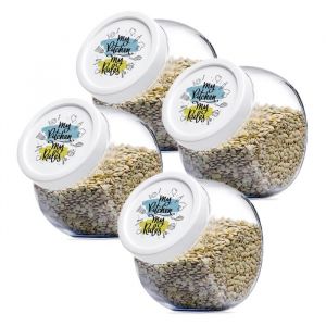 Lot de 4 bocal &agrave; bonbons avec couvercle pot de conservation transparent bocal en verre