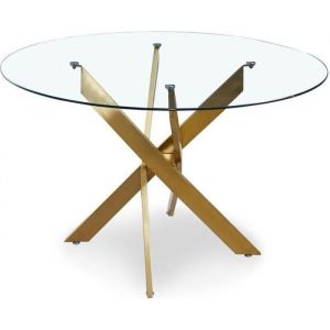 Table à Manger Ronde Design rixa 120cm Or - Paris Prix - Verre & Métal - 6 places - Jaune