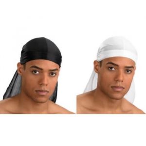 Lot 2 Bandana Foulard Préformé USA Durag - Coloris Noir + Blanc - Rap US du rag - Airsoft Paintball Hip hop Moto Biker Musculation