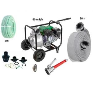 Kit Motopompe Incendie Piscine - Pompe Tuyau Lance Complet 60m3/h