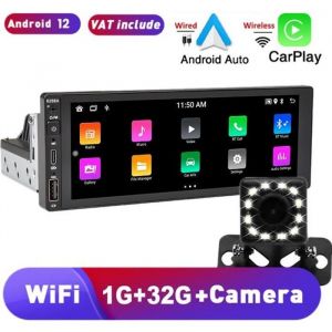 PRUMYA Autoradio GPS 1DIN 6.86 Android 12 1G+32G &Eacute;cran tactile CarPlay sans fil Android Auto Bluetooth