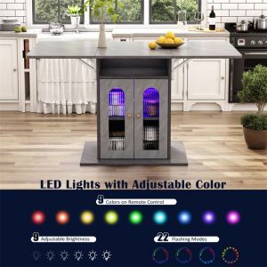 Table Extensible Salle a Manger avec Éclairage LED et Couleur RéglableTable Carrée Extensible Moderne avec RangementGris