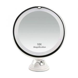 Miroirs grossissants x10 Miroir de maquillage de voyage éclairé par LED avec ventouse Miroir mural grossissant Rotation à 360 ° Mir
