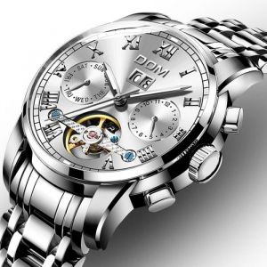 Montre homme m&eacute;canique automatique tourbillon calendrier &eacute;tanche lumineux acier inoxydable classique cadeaux de No&euml;l