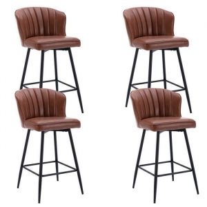 Wahson Tabouret de Bar Lot de 4 Chaise de Bar Moderne Tabouret avec Pied Plaquée Or Chaise Haute pour Cuisine Cuir PU Marron
