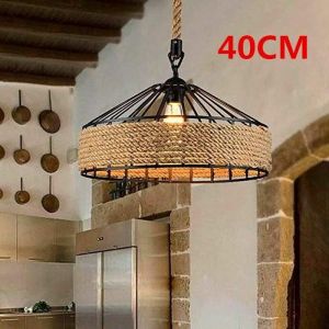 ROCK 40CM E27 Lustre Corde de Chanvre Lampe Suspendue Vintage Lampe Suspension Plafonnier RéGlable RéTro Antique Industriel Fer