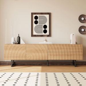 Meuble TV 180 x 38 x 515 cm avec Fa&ccedil;ades Ondul&eacute;es 3D Portes et Tiroirs Style Scandinave Banc TV - Merax