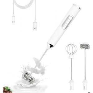 Mousseur à Lait Électrique avec 2 fouetsréglable en 3 vitessesMousseur de Lait Rechargeable USB pour CaféLatteCappuccino