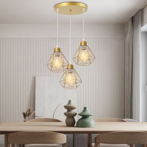 Suspension - SMOTOP - 3 lampes E27 - M&eacute;tal dor&eacute; - Style industriel vintage