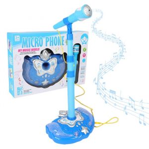 Micro Enfant sur Pied Karaok&eacute; Enfants - Avec Lumi&egrave;re Color&eacute;e pour Chanter Fille Gar&ccedil;on Cadeaux de No&euml;l Anniversaire- Bleu