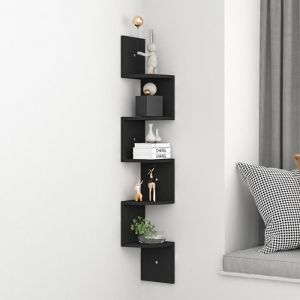 &Eacute;tag&egrave;re Murale &Eacute;tag&egrave;re dangle &agrave; 5 Niveaux Biblioth&egrave;que Moderne Chambre Forme S pour Cuisine Salon 125cm MDF Noir