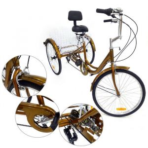 Tricycle adulte de vélo à 3 vitesses de 24 6 avec un panier de magasinage vélo de croiser avec panier or