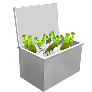 Cong&eacute;lateur coffre 137 L glaci&egrave;re encastrable en inox  Bac &agrave; glace avec couvercle &agrave; charni&egrave;re et bonde de vidange 71x45x43cm