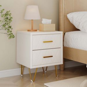 table de chevet 2 Tiroirs Lot de 2 table de chevet Manches et Pieds en Couleur Dor&eacute; 41 x 35.5 x 51cm Beige PU