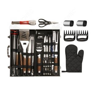 INN Ustensiles barbecue haute qualité acier inoxydable lot de 38 avec mallette de transport en aluminium ustensile barbecue plancha