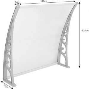 Auvent de porte dentr&eacute;e en aluminium et polycarbonate - Marquise pour porte terrasse 60x100cm - Blanc et gris