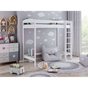 Lit mezzanine en bois massif de pin peint 80x180cm - MEZZO - hauteur 160cm - Blanc