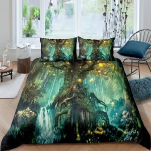 F&eacute;e Arbre de la Vie Psych&eacute;d&eacute;lique Chutes deau Parure de lit 3 pieces 1 housse de couette 220*240cm et 2 taies doreillers 63*63cm