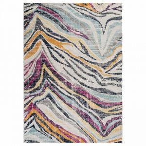 Tapis dorient 160x220 Rectangulaire Poil Ras G&eacute;om&eacute;trique Ecru Bleu Multicolore.