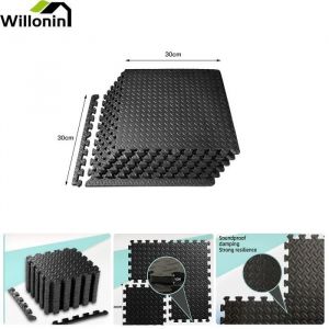 Tapis de sol en mousse Willonin - Lot de 16 Tapis Puzzle de Fitness 1.44 M&sup2; - Noir - 30x30cm