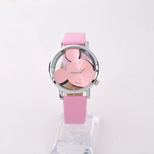 Montre - Femme/Enfant - Mickey - Bracelet - Cuir - Rose - Acier - Inoxydable - Cadran Rond - 37 mm
