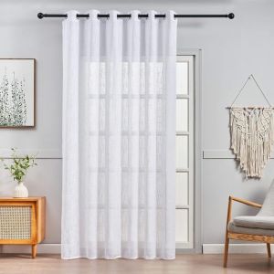 Topfinel Rideau Voilage en Lin 200x250cm -1pc Rideau &agrave; Oeillets Voilage avec Motif De Croix D&eacute;coratif Salon Chambre Cuisine - Cream