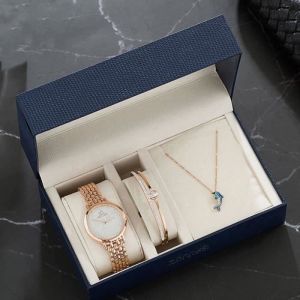 Coffret Cadeau Montre Femme + bracelet + collier  bijoux femme rose dor