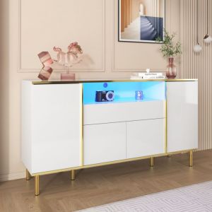 Buffet de cuisine  Commode noir blanc 4 portes 1 tiroirs Buffet blanc brillant-150L x 40D x 80H cm