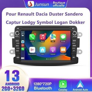 Junsun Autoradio Android 13 2Go+32Go pour Renault Dacia Duster Sandero Captur Lodgy Symbol Logan 7Écran Carplay Android Auto GPS
