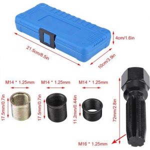 16pcs 14mm x 1.25 kit doutil de r&eacute;paration de filetage de bougie dallumage taraud M16 avec bo&icirc;tier portable -VQU
