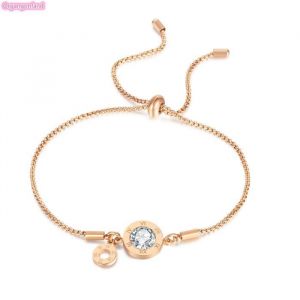 Bracelet femme -Chiffres Romains Ensemble Zircon Plaqu&eacute; Bracelet R&eacute;tractable R&eacute;glable en Acier Inoxydable-or rose