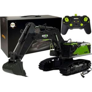 Pelleteuse t&eacute;l&eacute;command&eacute;e Huina 1593 1:14 - Lean Sport verte/noire RC pour enfant d&egrave;s 8 ans