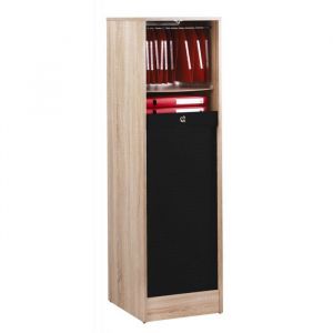 Classeur à Rideau - MATHA - Chêne Naturel et Noir - 8 Tablettes - Fermeture à clé - Eco-conçu